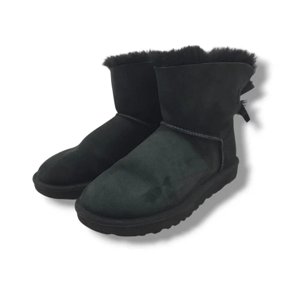 UGG Mini Bailey Bow II Boots Womens 8 Black Water Repellent Wool Lined 1016501 - Picture 4 of 8